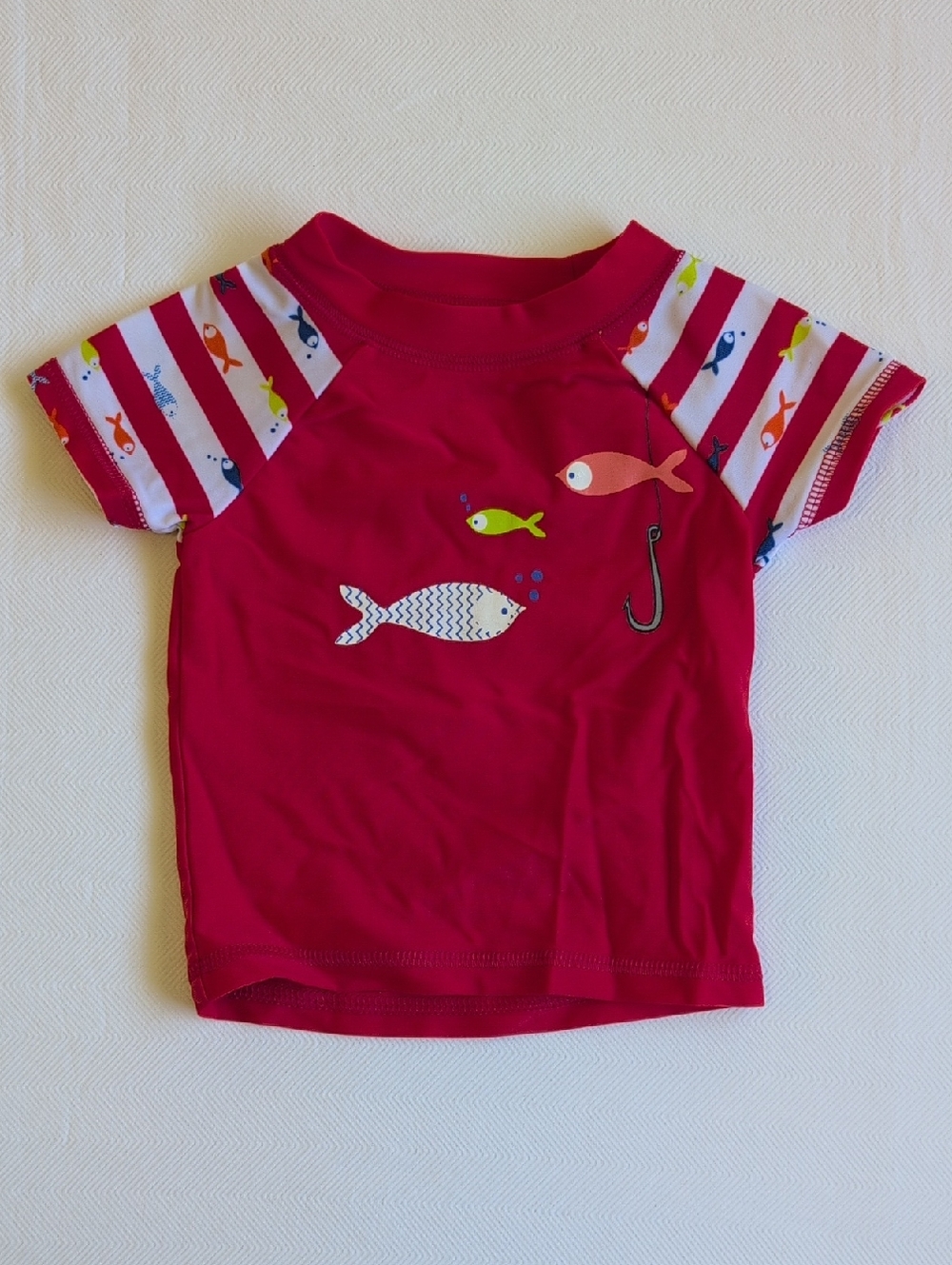 george baby fish raglan short sleeve rash guard swim top red stripes 6-12 months